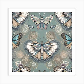 Seamless Pattern With Butterflies 1 Art Print