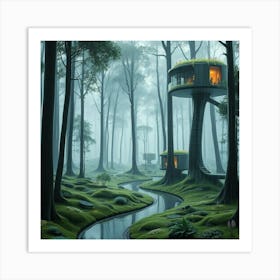 Futuristic Rainy Forest Art Print