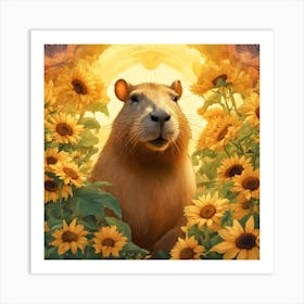 Capybara and Sunflowers Art Print