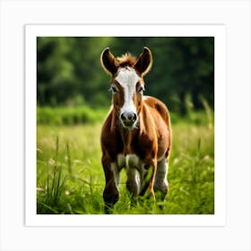 Grass Horse Green Brown Meadow Nature Young Baby Head Mammal Cow Calf Wild Donkey Pony 2 1 Art Print