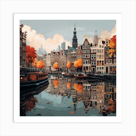 Amsterdam Canal Reflections In Autumn Art Print