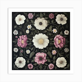 Flowers On A Black Background Art Art Print