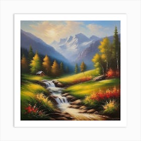 Waterfall In The Mountains 29 Art Print