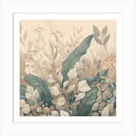 Illustration Of Leaves And Delicate Flowers In S (1) Art Print