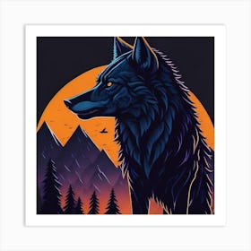 A silhouette Wolf against a sunset background Art Print