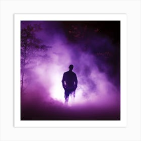 Silhouette Of A Man In Purple Smoke Art Print