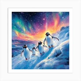 Penguins In The Snow 13 Art Print