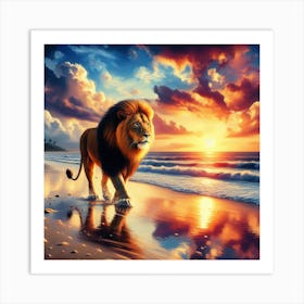 Lion at sunset Art Print