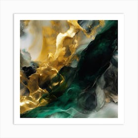 Emerald Gold Flow 1 Art Print