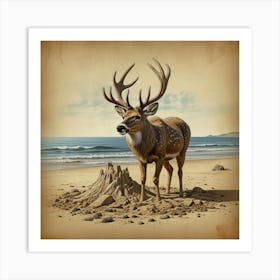 Deer On The Beach 7 Art Print