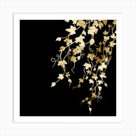 Gold Ivy On Black Background Art Print