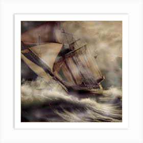 Ship In Rough Seas Art Print