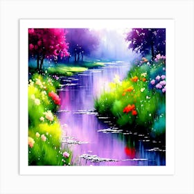 River With Flowers Art Print