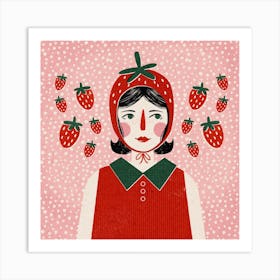 Strawberry Girl Square Art Print