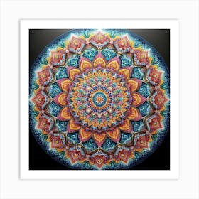 A vibrant diamond painting of a complex Mandala, with a mesmerizing interplay of light and shadow between the different colored diamonds 2 Art Print