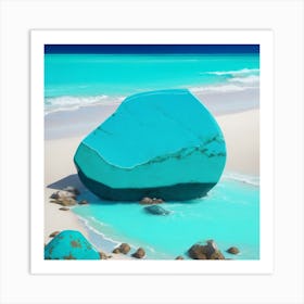 Turquoise Rock On The Beach Art Print