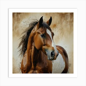 Leonardo Lightning Xl Watercolor Art Brown And White Horse Can 1 Art Print