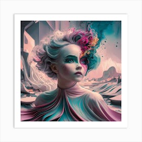 Girl With Colorful Hair 3 Art Print