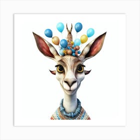 Giraffe With Balloons 2 Art Print