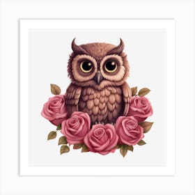 Owl With Roses 16 Art Print