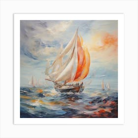 Sailboat on Sea, Abstract art Art Print