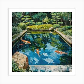 Summer Zen Japanese Garden Series In Style Of David Hockney 3 Art Print