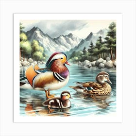 Mandarin Ducks- Color Wild Bird Artwork 9 Art Print