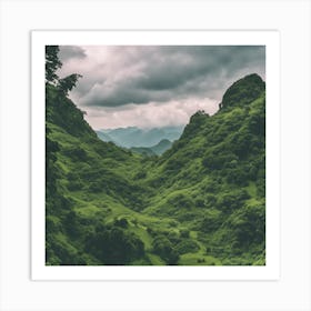 Green Mountains And Clouds Art Print