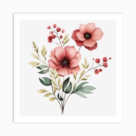 Pink Flowers On A Black Background 1 Art Print