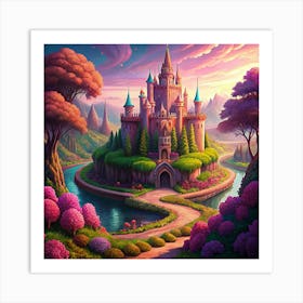 Fairytale Castle With Bridge And River Art Print