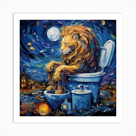 Lion On Toilet Art Print