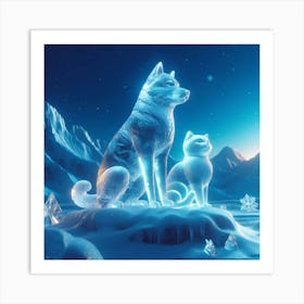 Crystal ice dog and cat statue Art Print