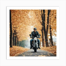 Motorcycle Rider In Autumn Art Print