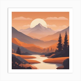 Misty mountains background in orange tone 73 Art Print