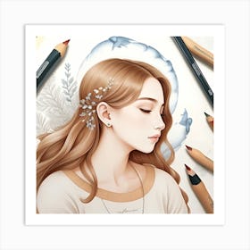 Girl With Long Hair Art Print