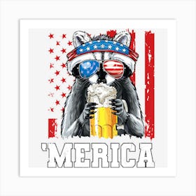 Limited Edition Patriotic Raccoon Merica Usa Flag Drinking Art Print