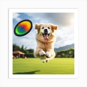 Dog Jumping For Frisbee Art Print
