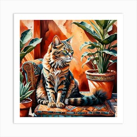 Cat Sitting On A Chair Art Print