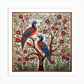 Birds On A Tree Madhubani Painting Indian Traditional Style 4 Art Print