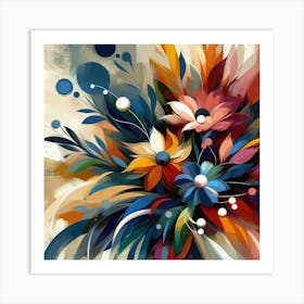 Abstract Floral Composition With Bold Brushstrokes And Vivid Colors, Style Abstract Expressionism 3 Art Print