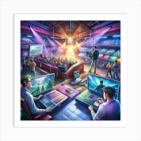 A Live Television Production Studio With Crew Members And Control Panels Art Print