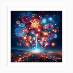 A Beautiful Image Of Fireworks In The Sky 4 Art Print