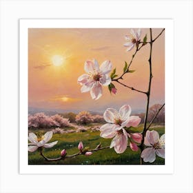 A Bloom in the Sun's Embrace Blossoming Cherry Blossoms Art Print