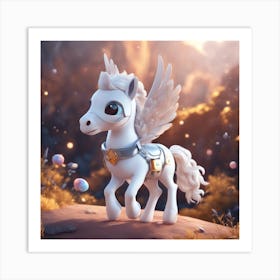 A Super Cute Chibi Zodiac Horse, In The Universe, With Snowwhite Shiny Fur, Happy Smile, Happy Smile Art Print