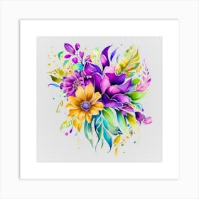 Watercolor Mardi Gras Flower Bouquets 3 Art Print