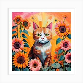 Orange Cat in Sunflower Art Print