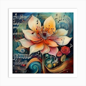 Lotus Flower With Music Notes Art Print