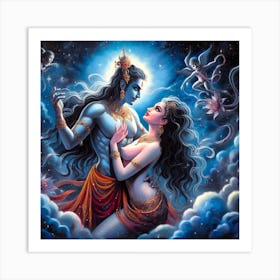 Lord Krishna And Radha In The Style Of Acrylic Paint Art Print