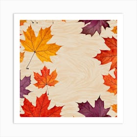 An Abstract Fall Themed Wallpaper A Group Of Maple Leaves In A Rainbow Of Autumn Hues Vivid Red W Art Print