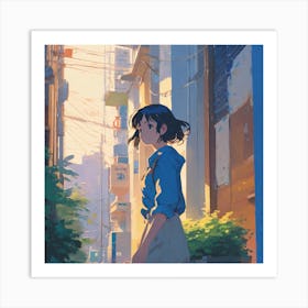 Anime Girl Walking Down The Street Art Print